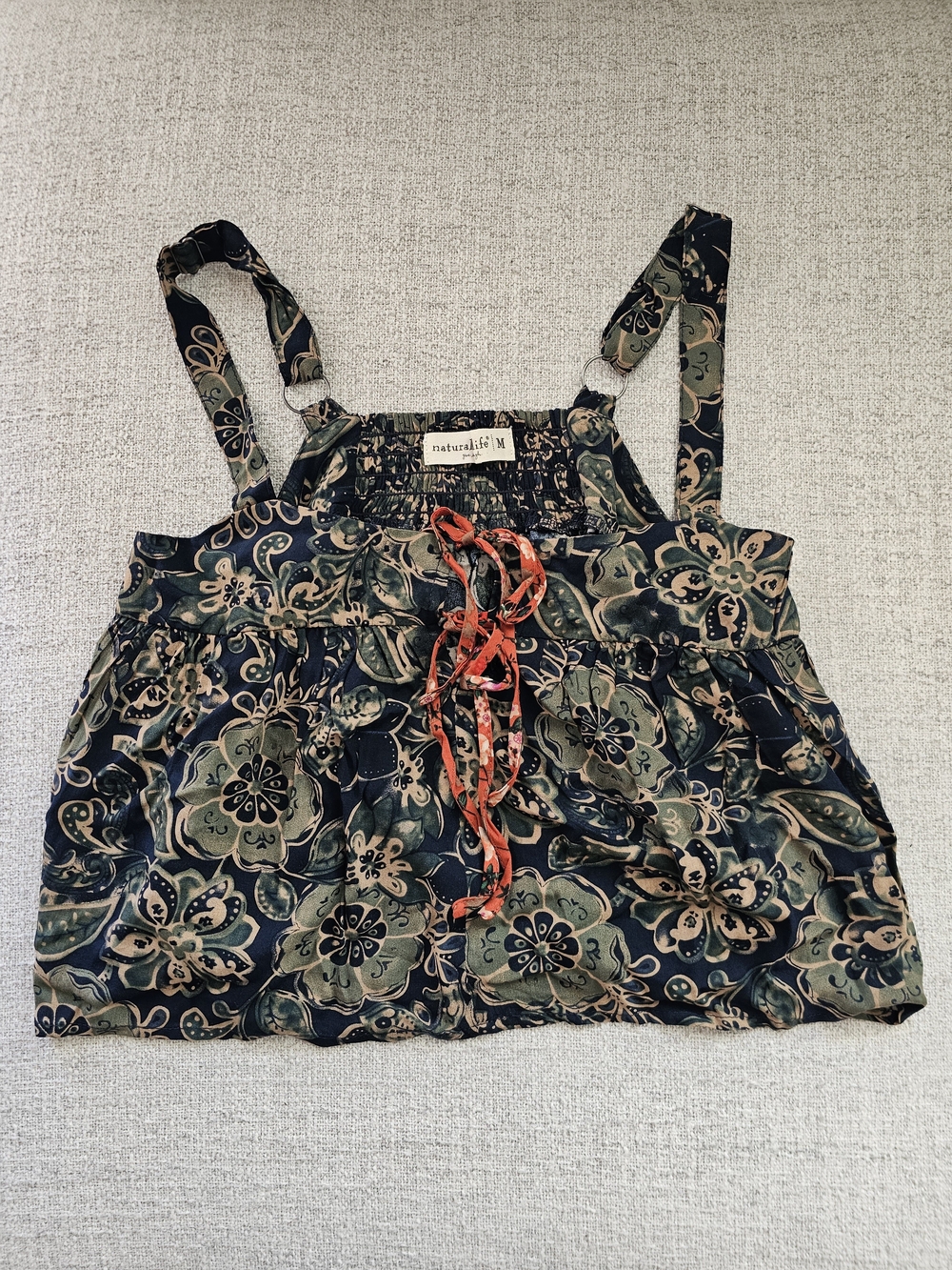 NATURAL LIFE Navy Floral Tie-Front Cami with Coral Accent